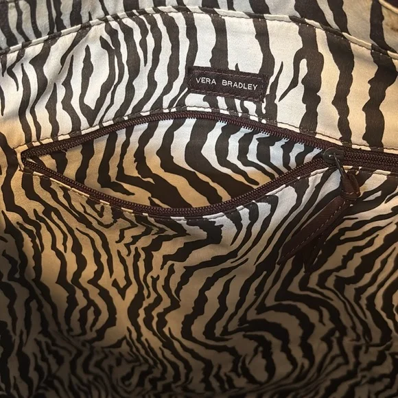 Vera Bradley Large Brown Quilted Shoulder / Tote Bag with Zebra Print Interior - Picture 8 of 11